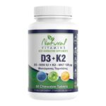 Natural Vitamins D3 5000IU + K2 125μg Βιταμίνη για Ενίσχυση του Ανοσοποιητικού & την Υγεία των Οστών κατάλληλη για ενήλικες 50+ 60 Μασώμενες Ταμπλέτες
