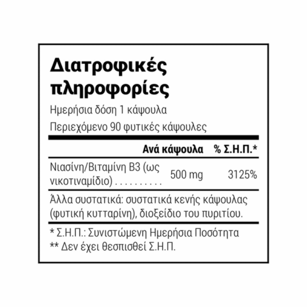 Natural Doctor Nicotinamide Βιταμίνη για την Υγεία του Νευρικού Συστήματος 500mg 90 Φυτικές Κάψουλες - Image 2